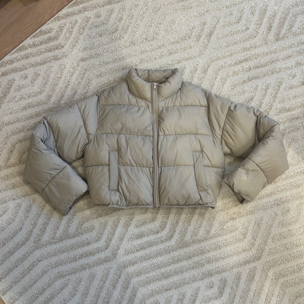 Tan Cropped Puffer Jacket